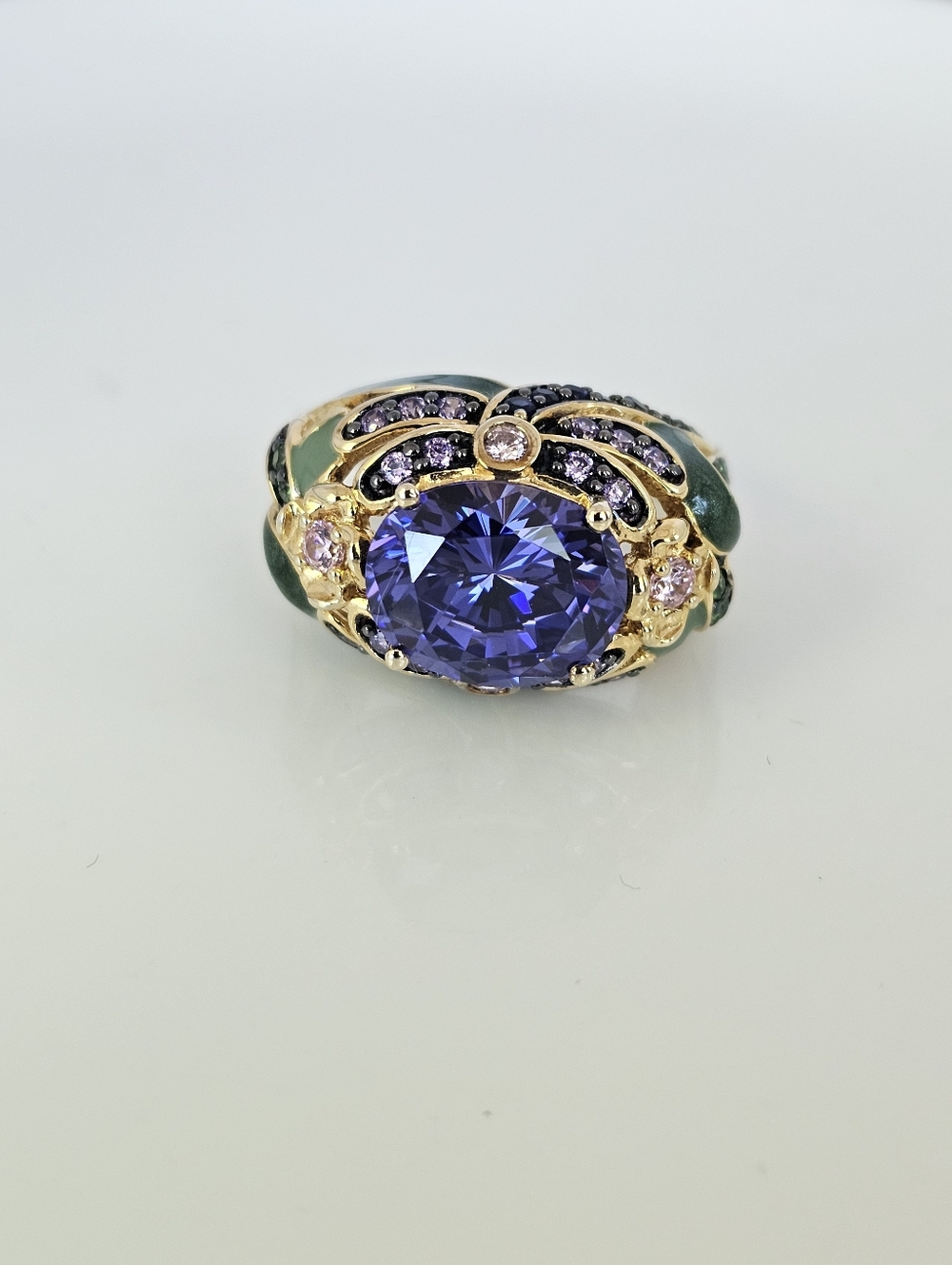 Retired Gold Vermeil Tanzanite, Pink Sapphires & Enamel Dragonfly Ring Sz 8! - Picture 6 of 8